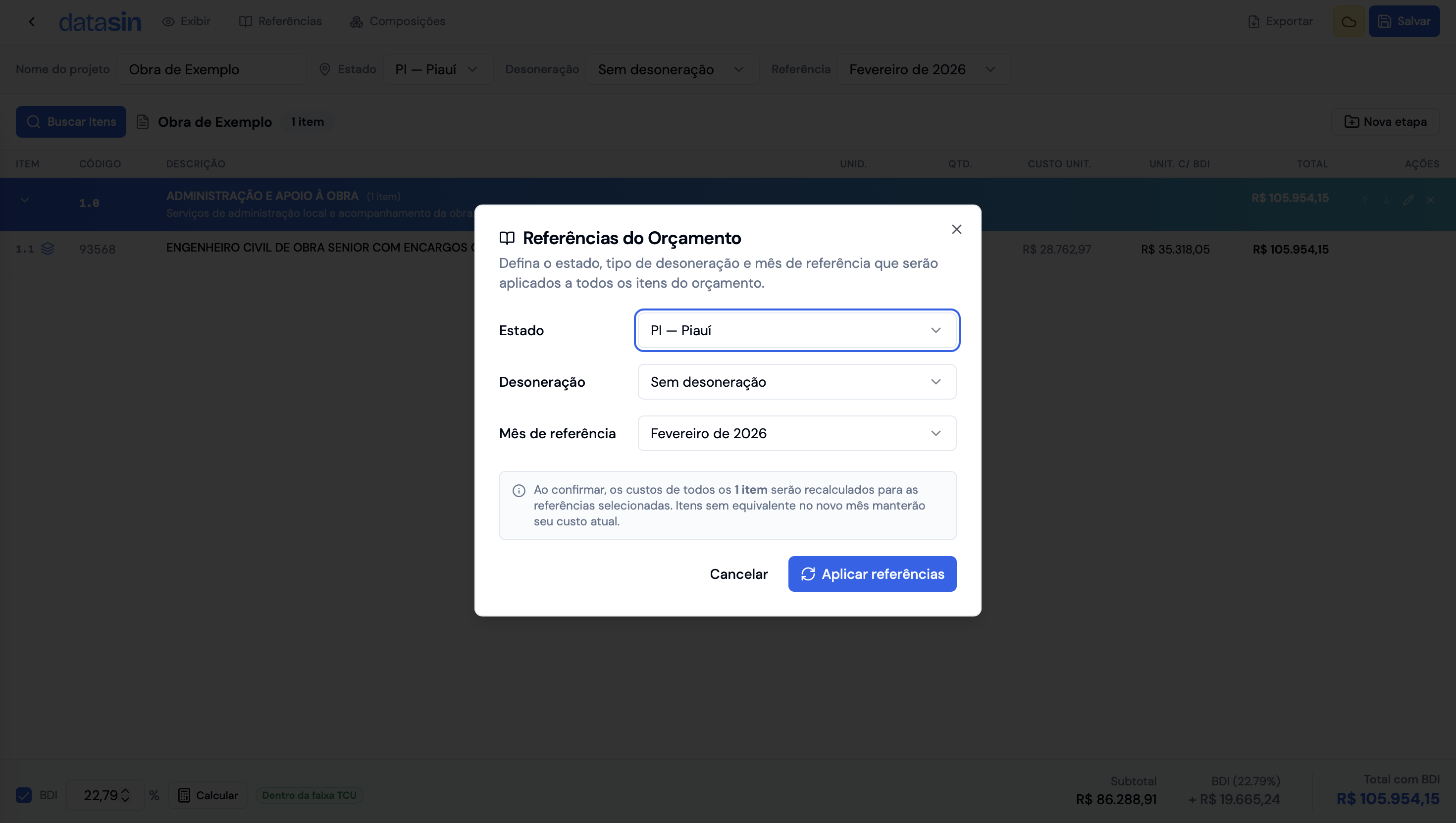 Figura 7 — Referências do Orçamento